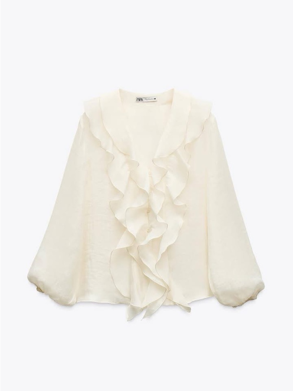 Zara Collection Ruffled Ivory Blouse S - Picture 2 of 4